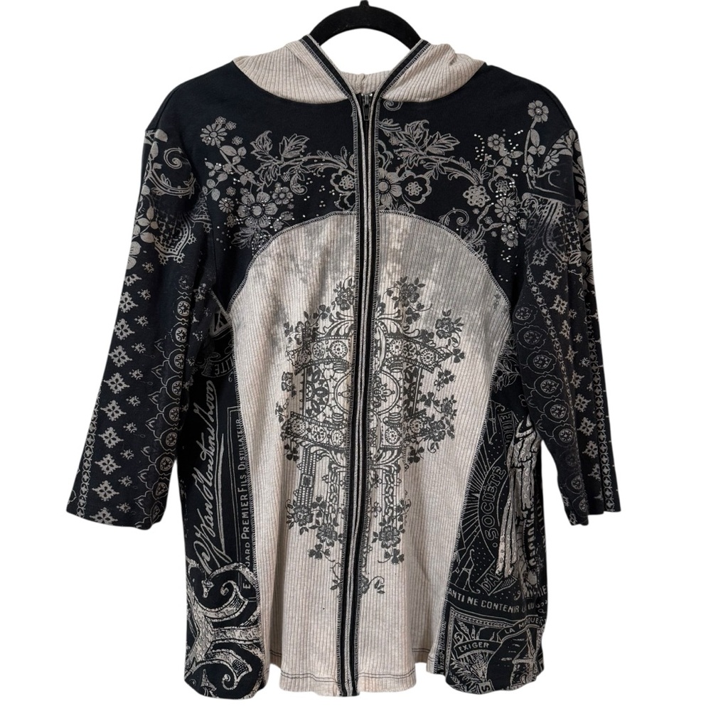 Sugar Los Angeles plus size boho hooded full zip tunic 3X embellished artsy